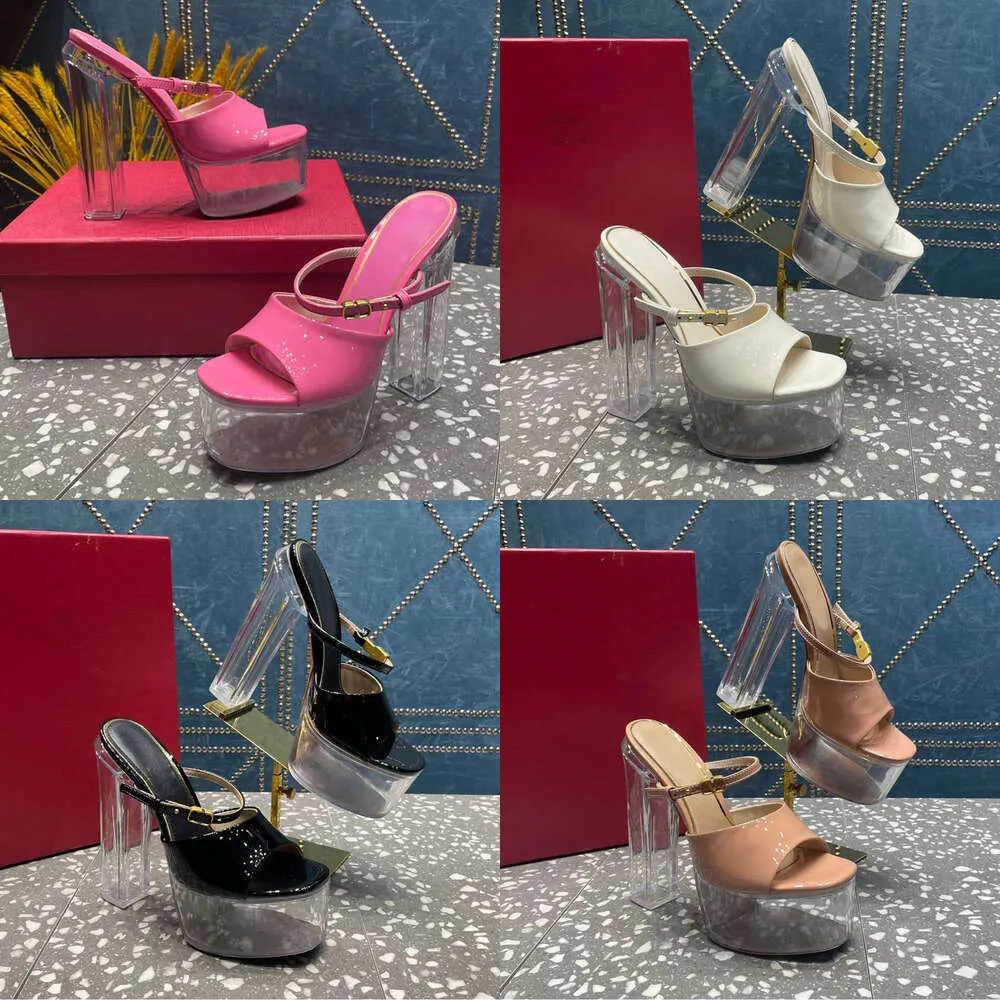 Crystal Clear Mule Slippers Slides Sandals Heeled Platform Pumps Chunky Block Heels155mm Women's Designers Evening Shoes Sizes 35-42with Box Original Quality