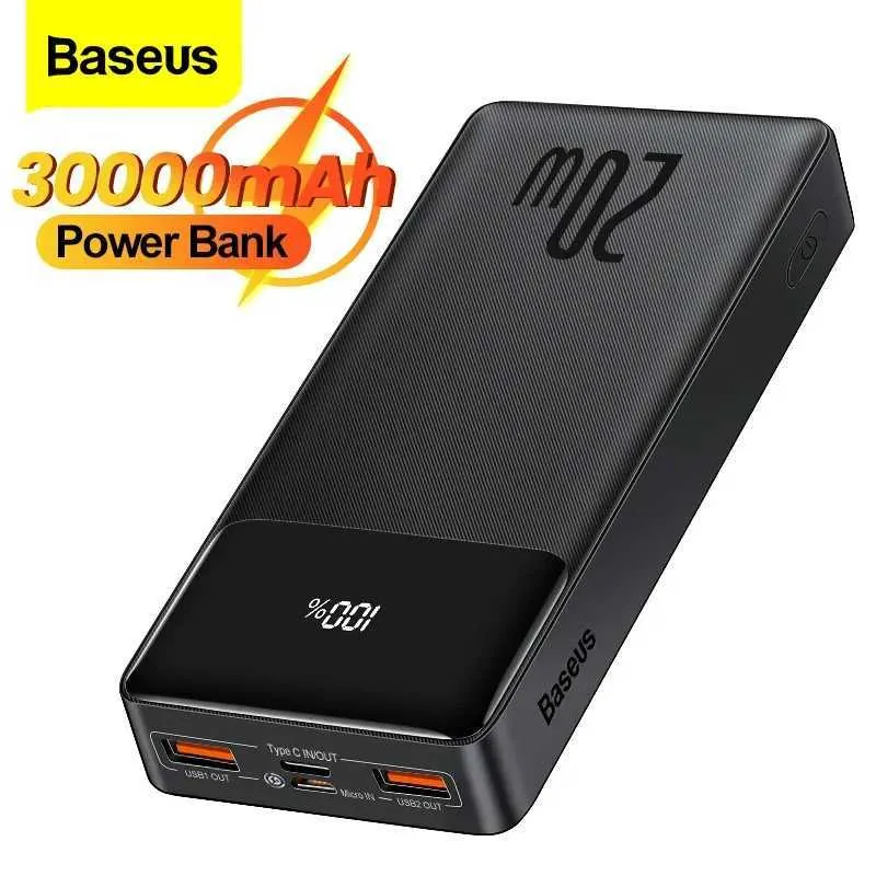 Banks d'alimentation du téléphone portable BaseUS 30000mAh PACK POWER PD 20W CHARGE PORTABLE PACK DE CHARGEUR DE BATTERIE EXTERNE 20000MAH PACK POWER POSITIF POUR IPhone Xiaomi Poverbank J2