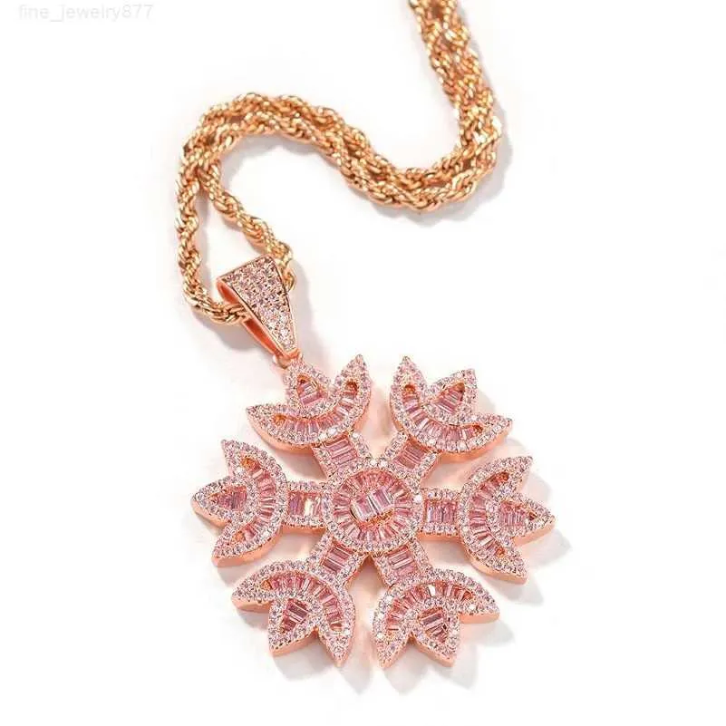Fashion - Colliers pendentifs de flocon de neige pour hommes femmes de luxe créatrice rose bling diamant fleur pendentifs en cuivre zircon rose en or