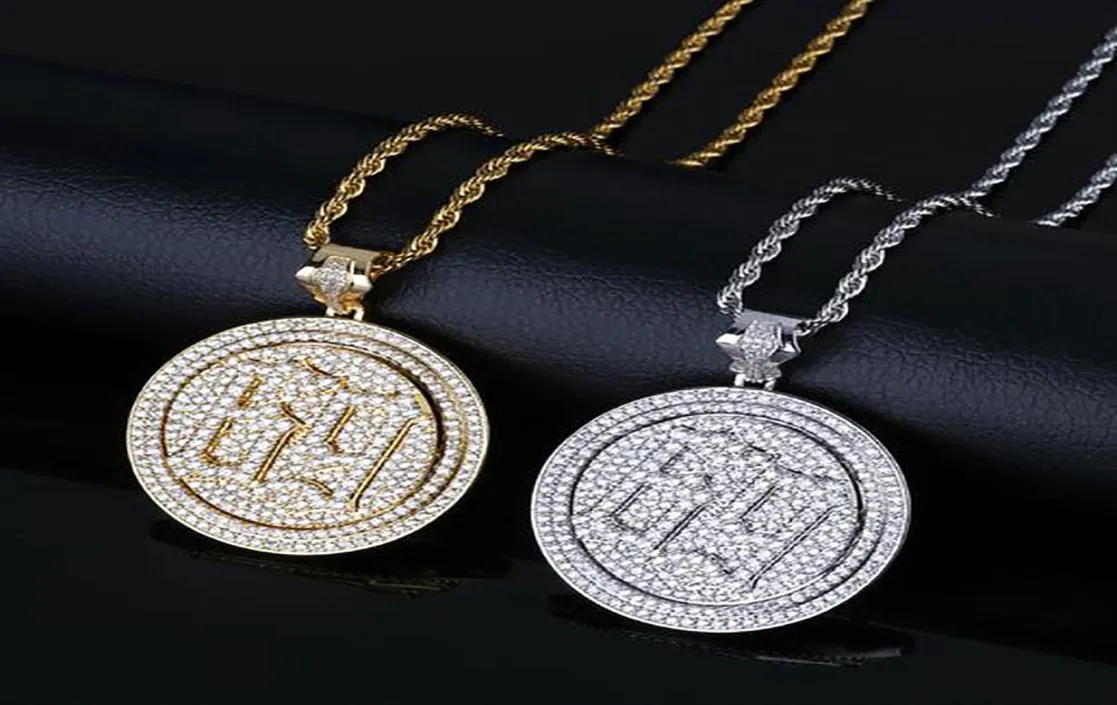 Men039S Hip Hop Ins 6ix9ine Gold dubbelskikt Rotatable 69 Rapper Pendant Necklace Micro Pave Cubic Zirconia med 24 -tums rep C3985632