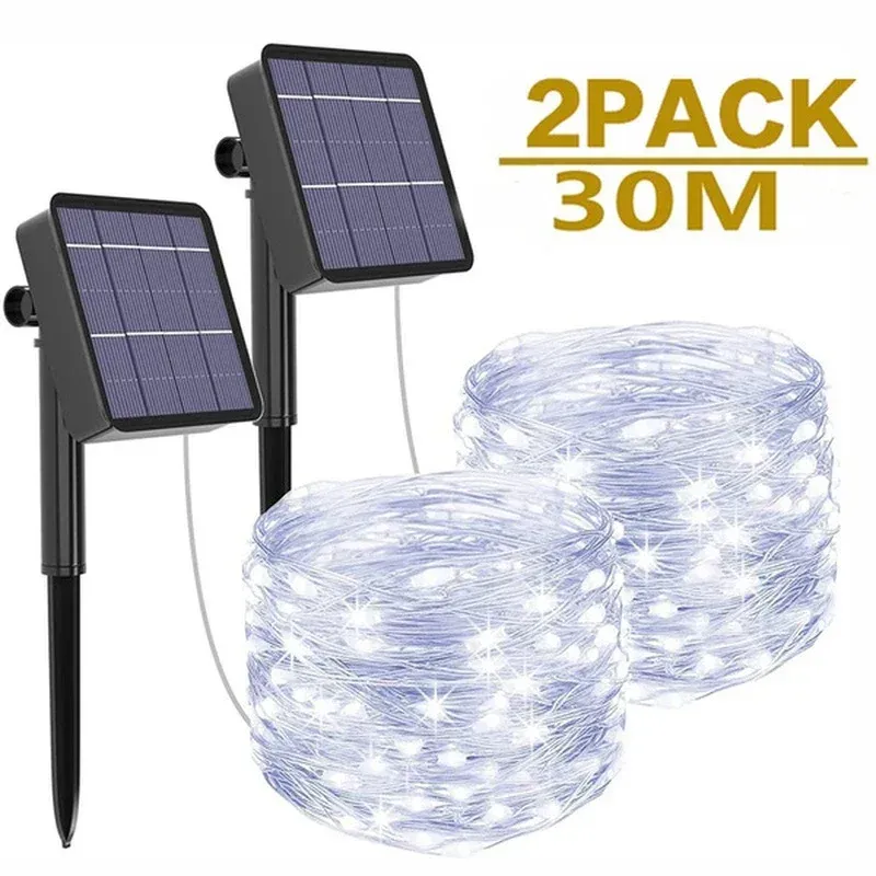 Decoraciones 7m/12m/22m/32m LED solar Garden al aire libre Hada de hada Lámpara impermeable LED para el patio navideño Lámpara de decoración de la fiesta del árbol