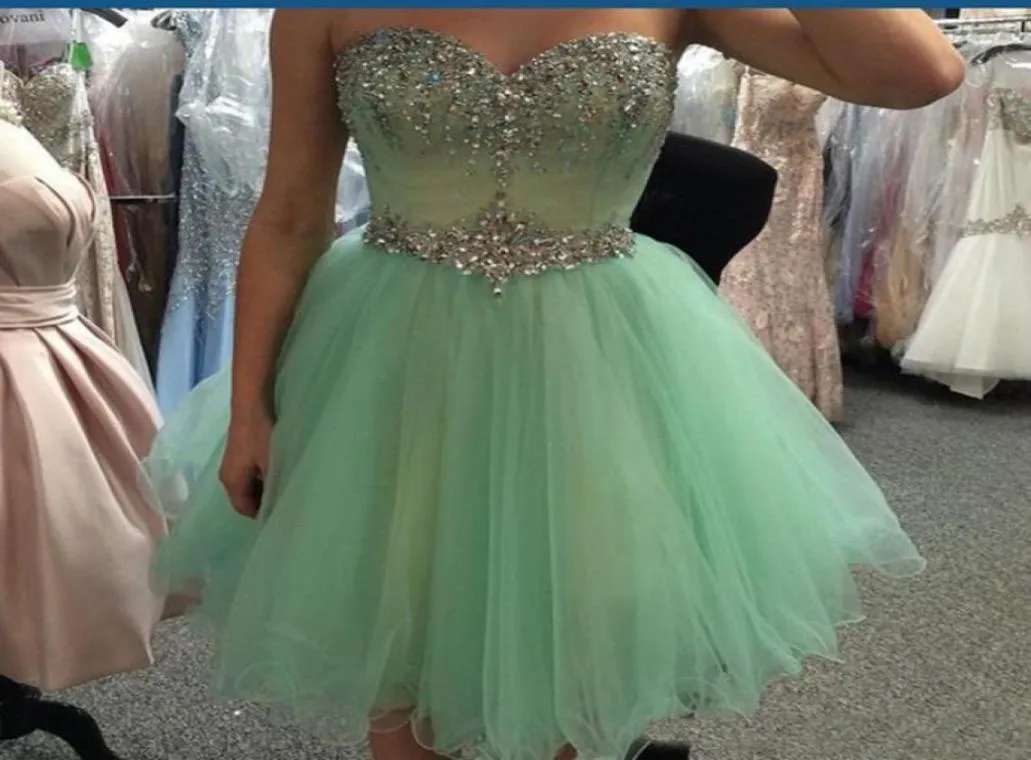 POS POS Real Mint Green Short Prom HomeComing Dresses 2019 Beads Crystal Sweetheart Mini Tulle 8th Grading Graduation Party Grow9002132