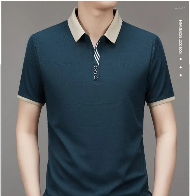 Men's Polos 2024 Camisa Polo Spring e Summer Business Business Solid Color T-shirt Filt Sports Manga curta Manga curta