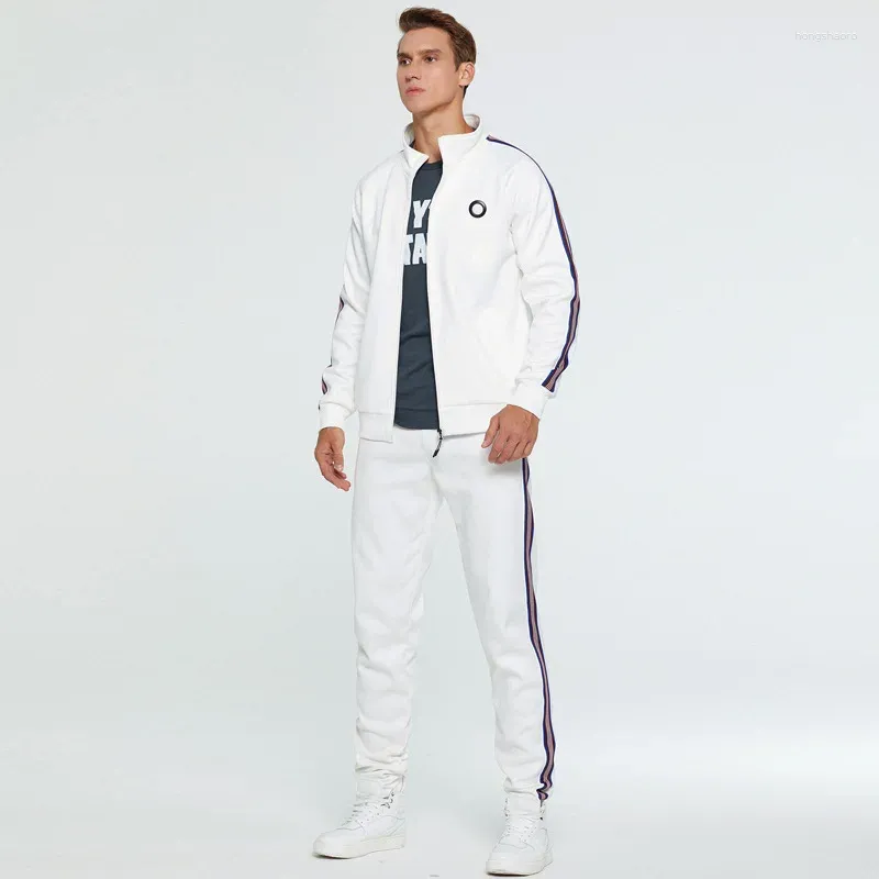 Suisses de survêtement masculines 2 pièces Automne Running Tracksuit Sweat-shirt Men Sweatshirt Cardigan White Sports Set Gym Cloth