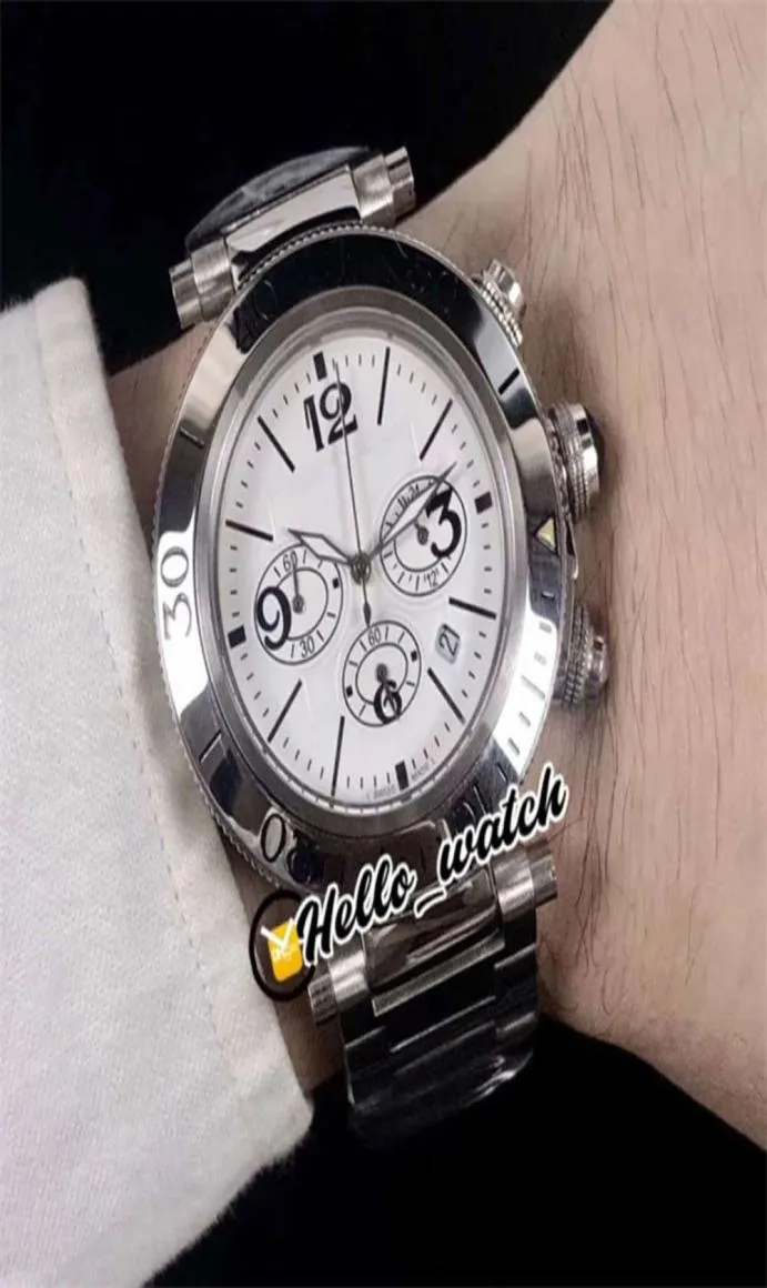42 mm Pasha de W31089M7 Horloges White Dial Miyota Quartz Chronograph Mens Watch Stopwatch roestvrijstalen armband hwcr hellowatch7437638