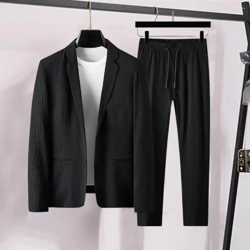 Abiti da uomo Stripe Spring Men Blazer Pants Set Pockets Tasche Solid Color Outfit Outfit Lace-Up Suit Wedding Wedding Male Formale