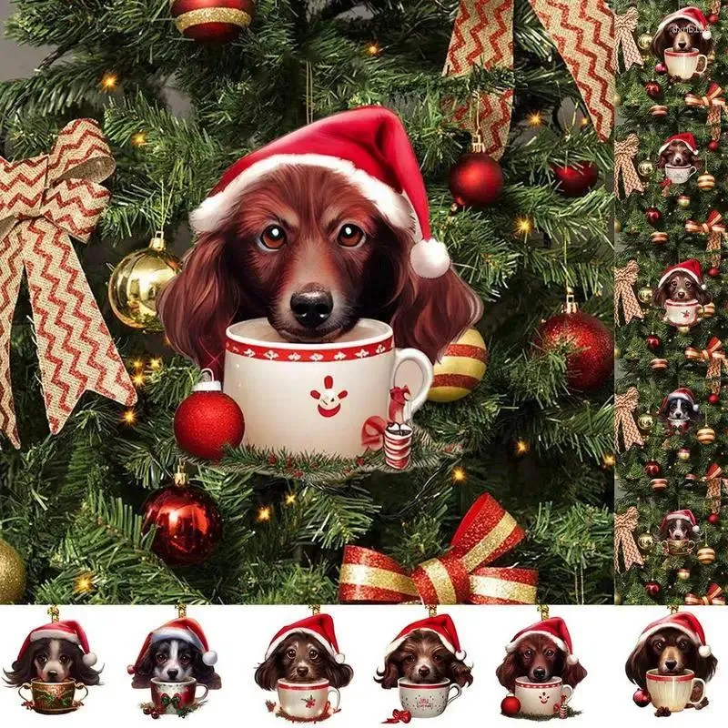 Figurines décoratifs ornements pour chiens pour Noël 2d acrylique dck-tache 7pcs amusants cadeaux de vacances suspendus accessoires de maison