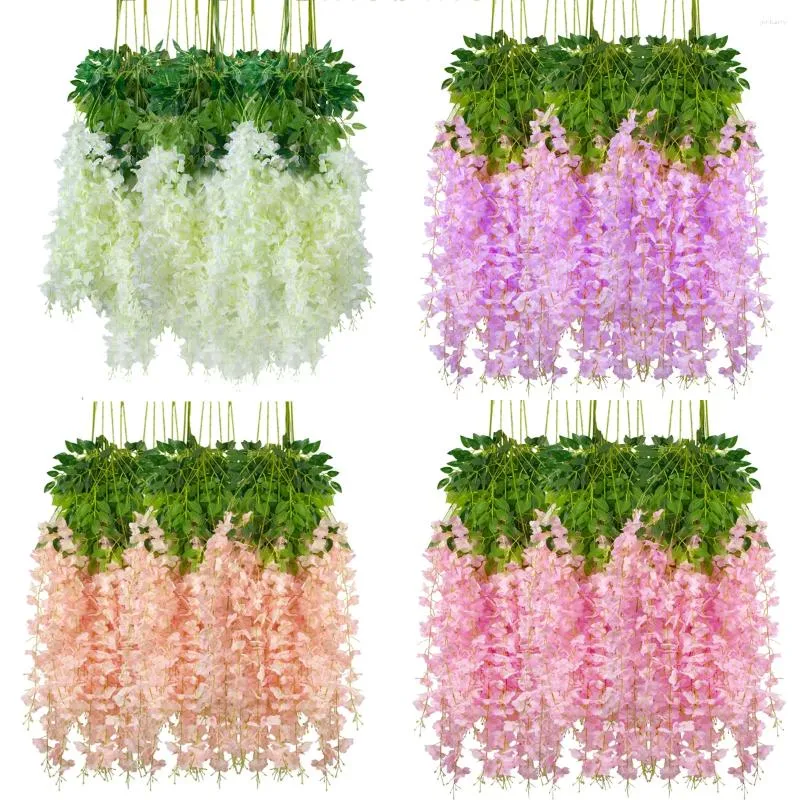 Flores decorativas 12 piezas de glicinia falsa cuerda artificial colgante guirnalda de jardín de bodas al aire libre decoración de la fiesta del hogar decoración del hogar