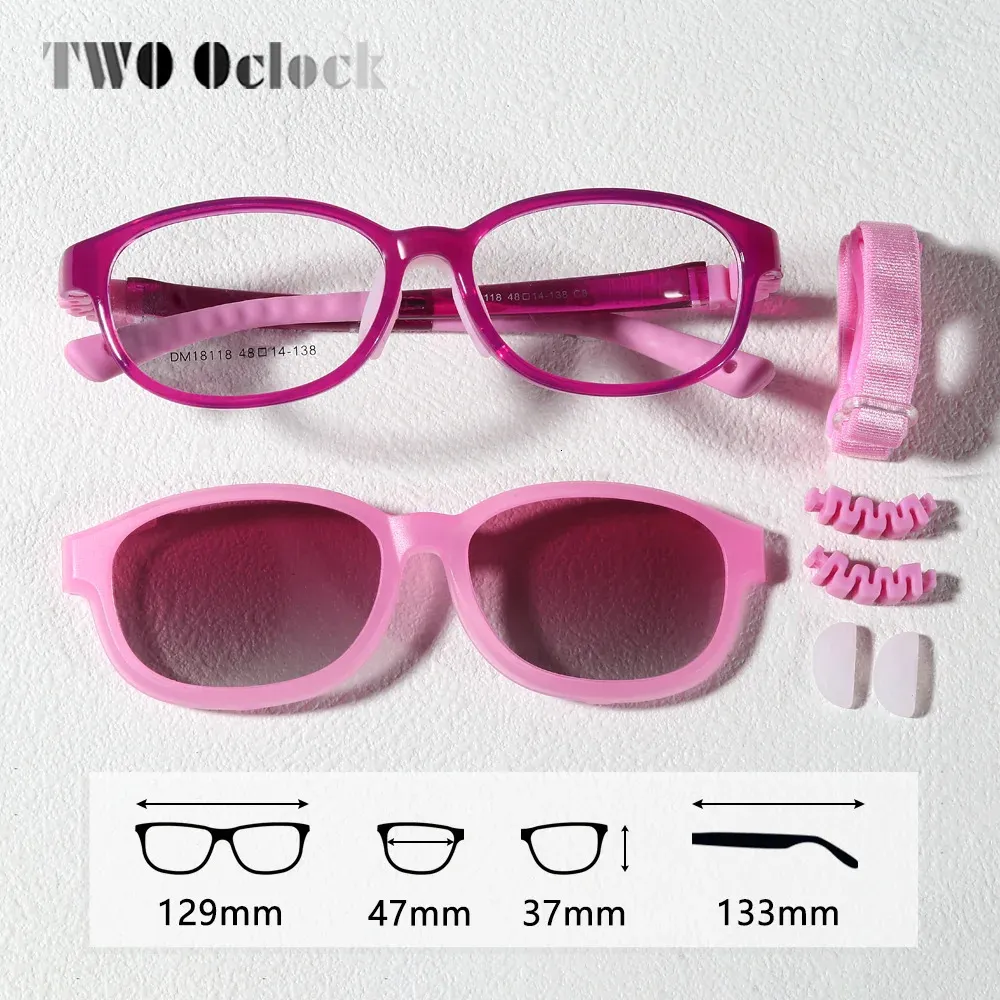 Flexible 2 in 1 Kinder Sonnenbrille Klammern auf Gläser Kinderschatten Mädchen UV400 Sonnenbrille 0 Diopter Optic EyeGlass Rahmen Pink 240424