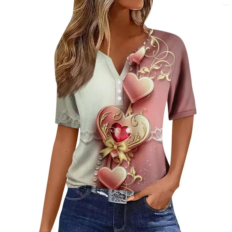 Women's T Shirts Roupas Femininas Sexy Summer Shirt Tee Print Button Short Sleeve Daily Weekend Fashion Basic V- Neck Regular Top