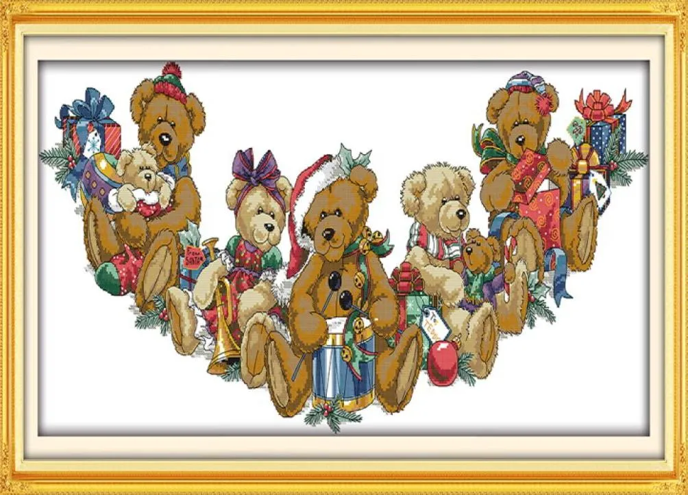 Christmas Bears Doll Home Decor Paintings Handgjorda Cross Stitch Embroidery Nålarbetet räknade tryck på duk DMC 14CT 11CT5609635
