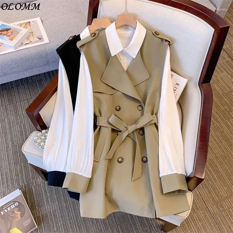 Werkjurken Herfstpak High Fashion Casual Workwear Trench Coat Vest Shirt Two Pally Matching Sets For Women Cardigan Club Korean