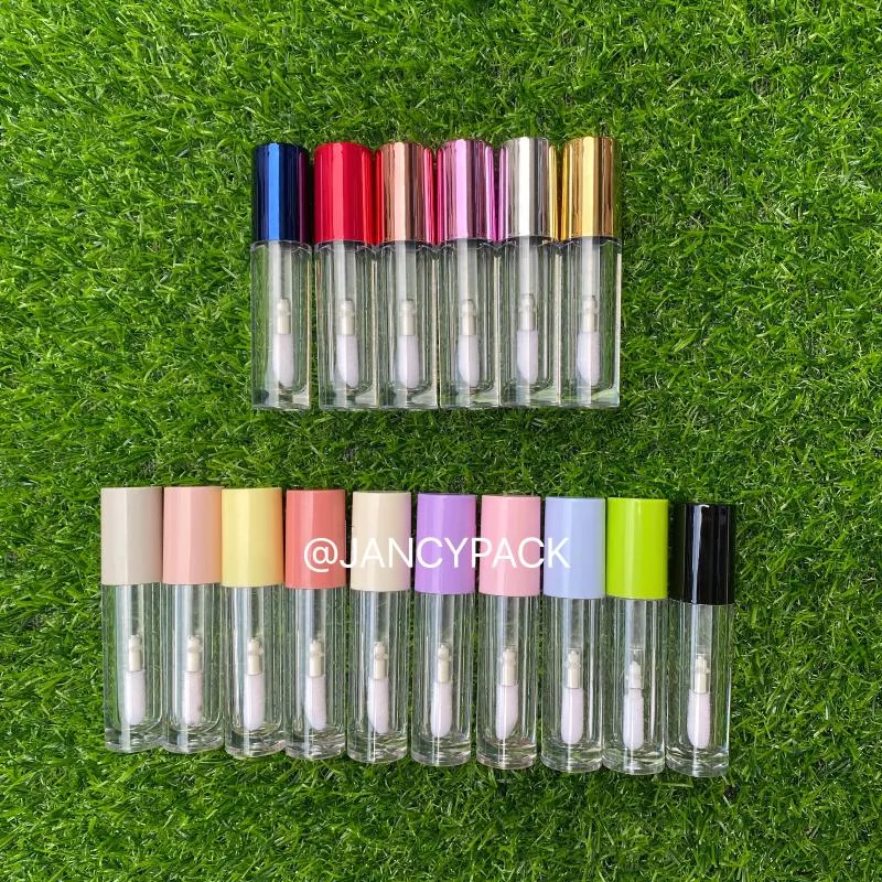 Opslagflessen 5 ml kleurrijke dikke wand heldere lipgloss buis big borstel cosmetisch roze witte lip gloss korte vet container verpakking