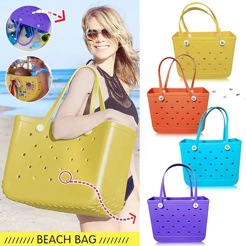 Boggs Beach Bag 여름 에바 여성 해변 바구니 토트 가방 패션 솔리드 홀 방수 핸드백 파우치 쇼핑 숄더백
