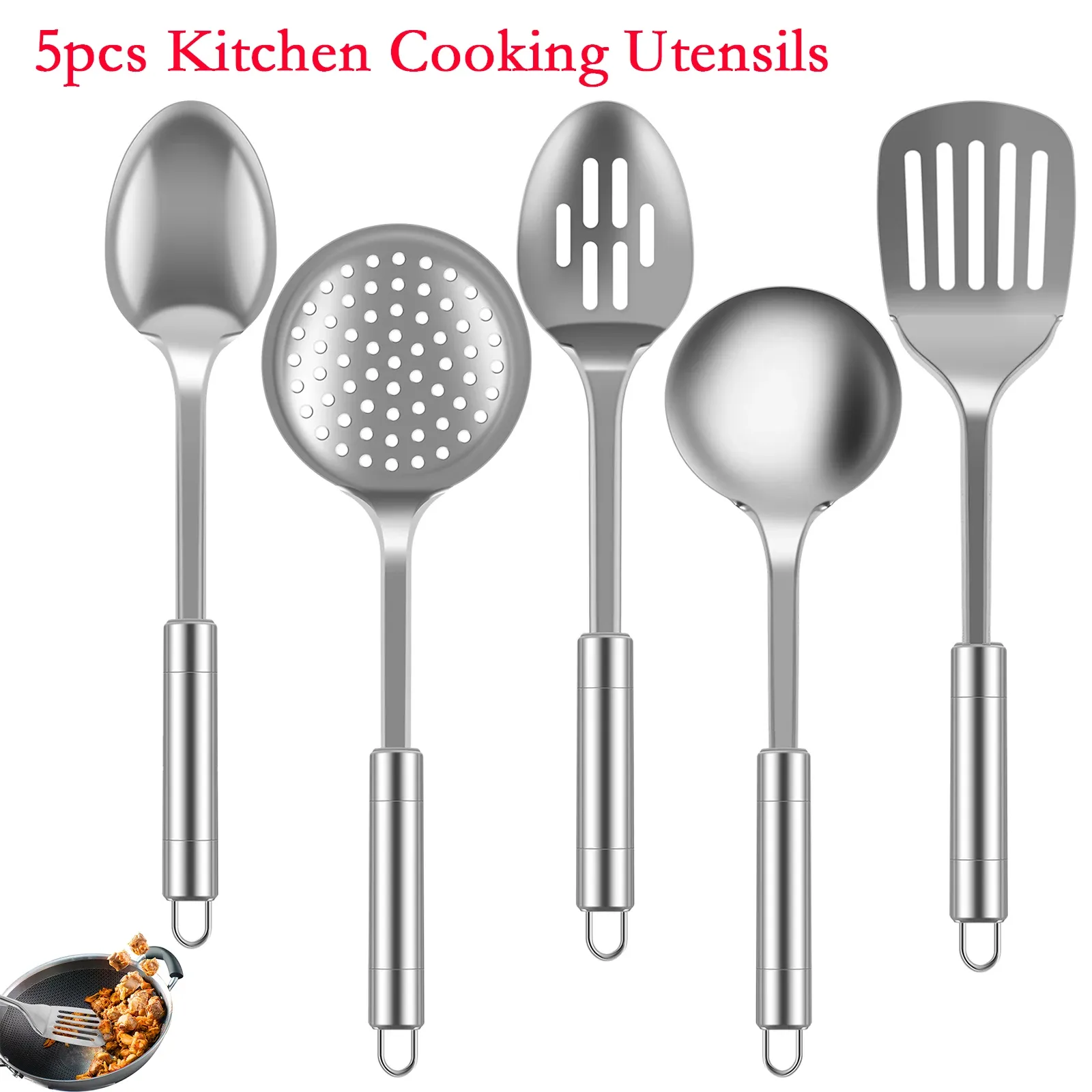 Ustensiles 5pcs Cuisine Cuisine Ustensiles Set en acier inoxydable Soupe à soupe Spatule Ustensiles Dîne outils de cuisson Gadgets de cuisine