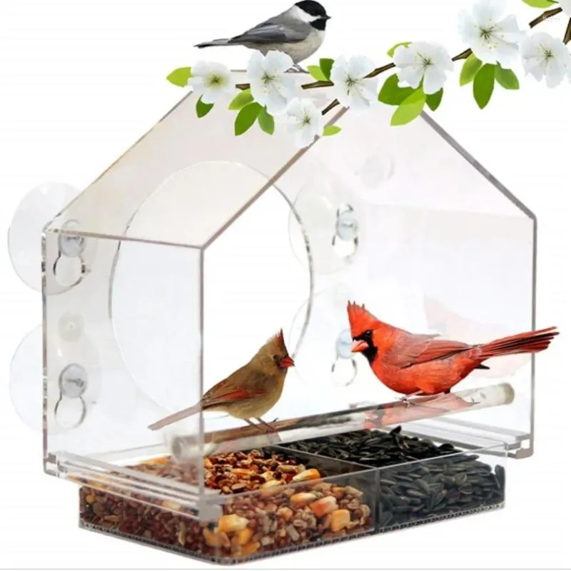 Andra fågelförsörjningar akryl klara glasfönster fåglar hängande matare fågelhus mat matning hus bordsfrö jordnötssug kopp