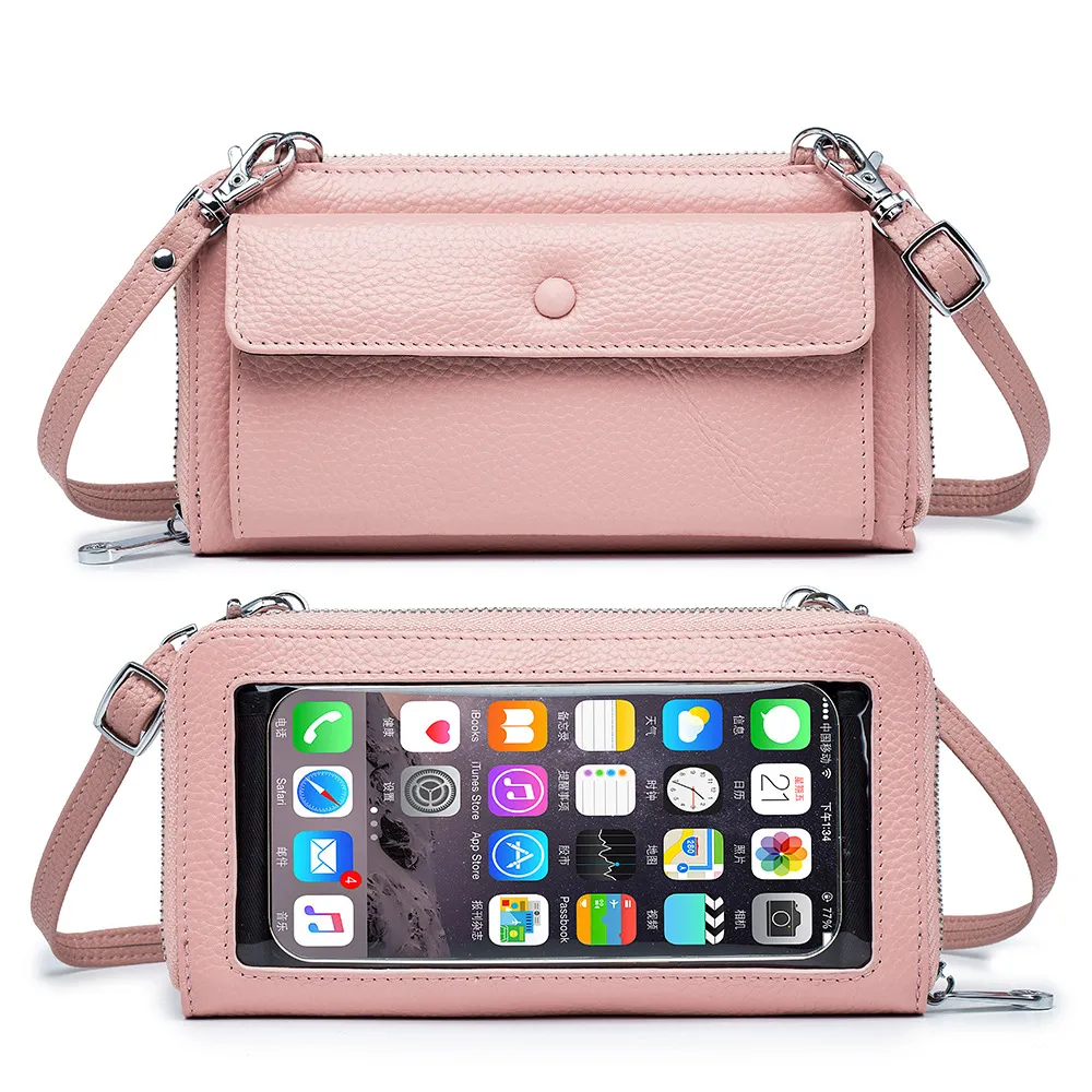 Nouveau sac de téléphonie mobile à écran tactile pour femmes, sac de téléphone mobile transparent, portefeuille multifonctionnel, mini sac à bandoulière pour femmes, VE