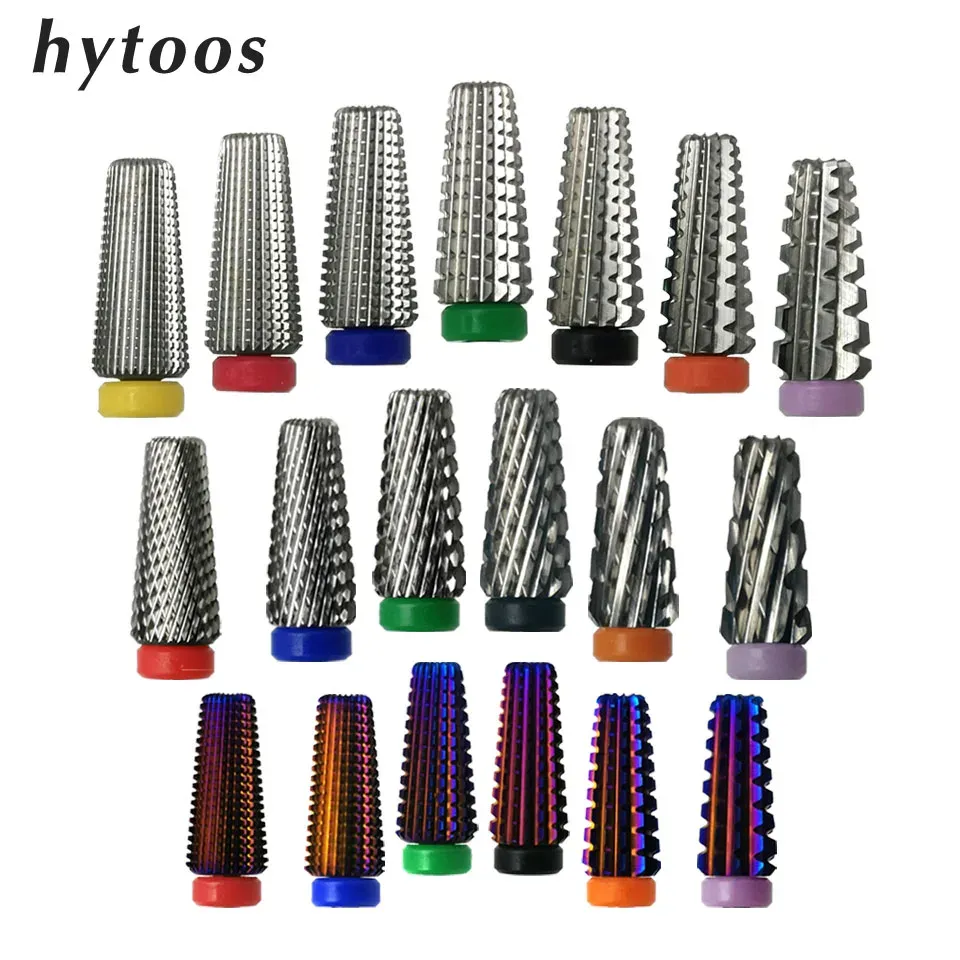 Bits Hytoos 5 en 1 Taladro de uñas Bits cónicos Twoway Carbide Burr Boling Roty Breshing para manicura Taladros eléctricos Accesorios