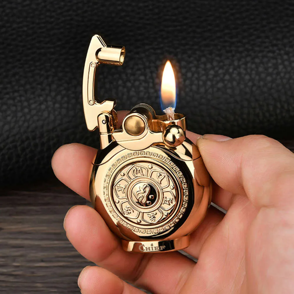 Gadget para hombre único sin fuego de gasolina Los encendedores de queroseno a prueba de viento que fuman el encendedor de aceite de gasolina creativo vintage ISqueiro QeraSene