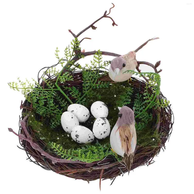 Dekorative Figuren 1 Set Vine Bird Nest kreative Rattan -Ornamentendekoration mit 5pcs Simulation Eier für Garten Terrasse Balkon