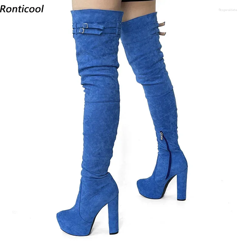 Laarzen ronticool dames platform winter dij dikke ronde teen prachtige hemelblauw rode cosplay schoenen ons maat 5-20