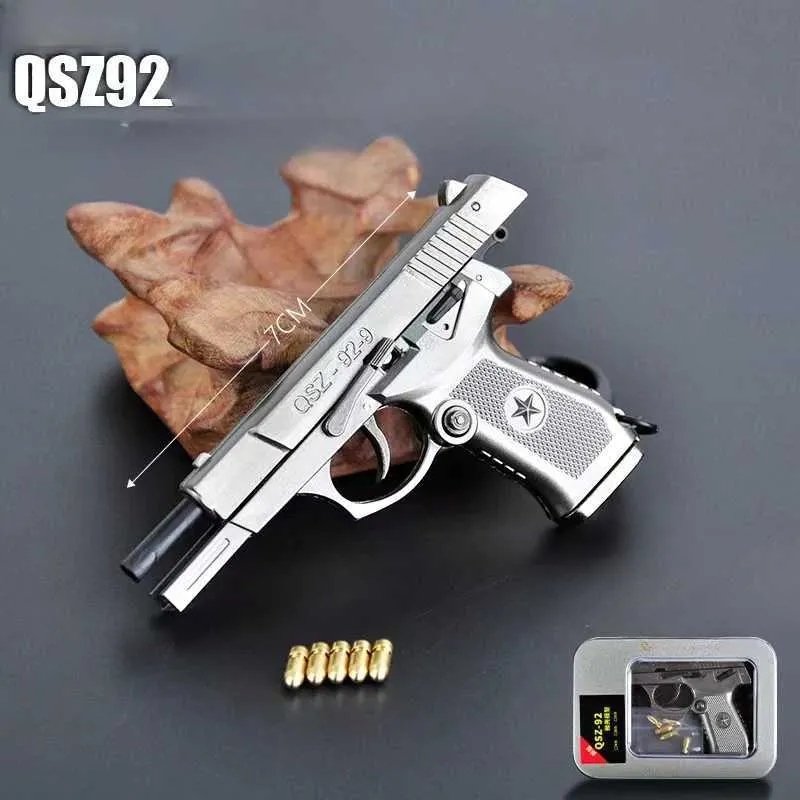 Gun Toys 1 3 Shell Throwing Gun Mini QSZ92 Models Semi Alloy Pistol Toys Detachable Toy Gun Ornament Pendant Fake Gun for Adult Gift T240428