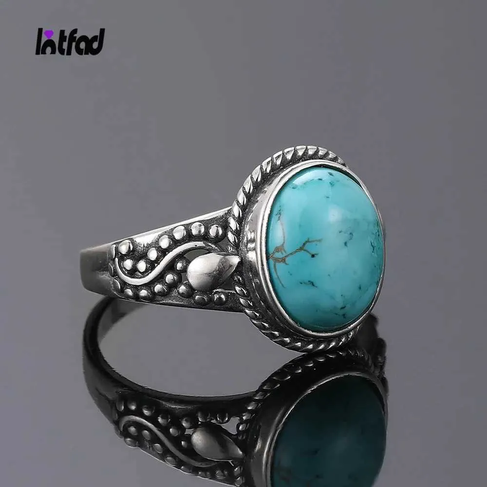 Bandringen Hoge kwaliteit Natuurlijke turquoise ring voor heren 925 Sterling Silver Fashionable Vintage Ring Sieraden Groothandel en directe verzending Q240427