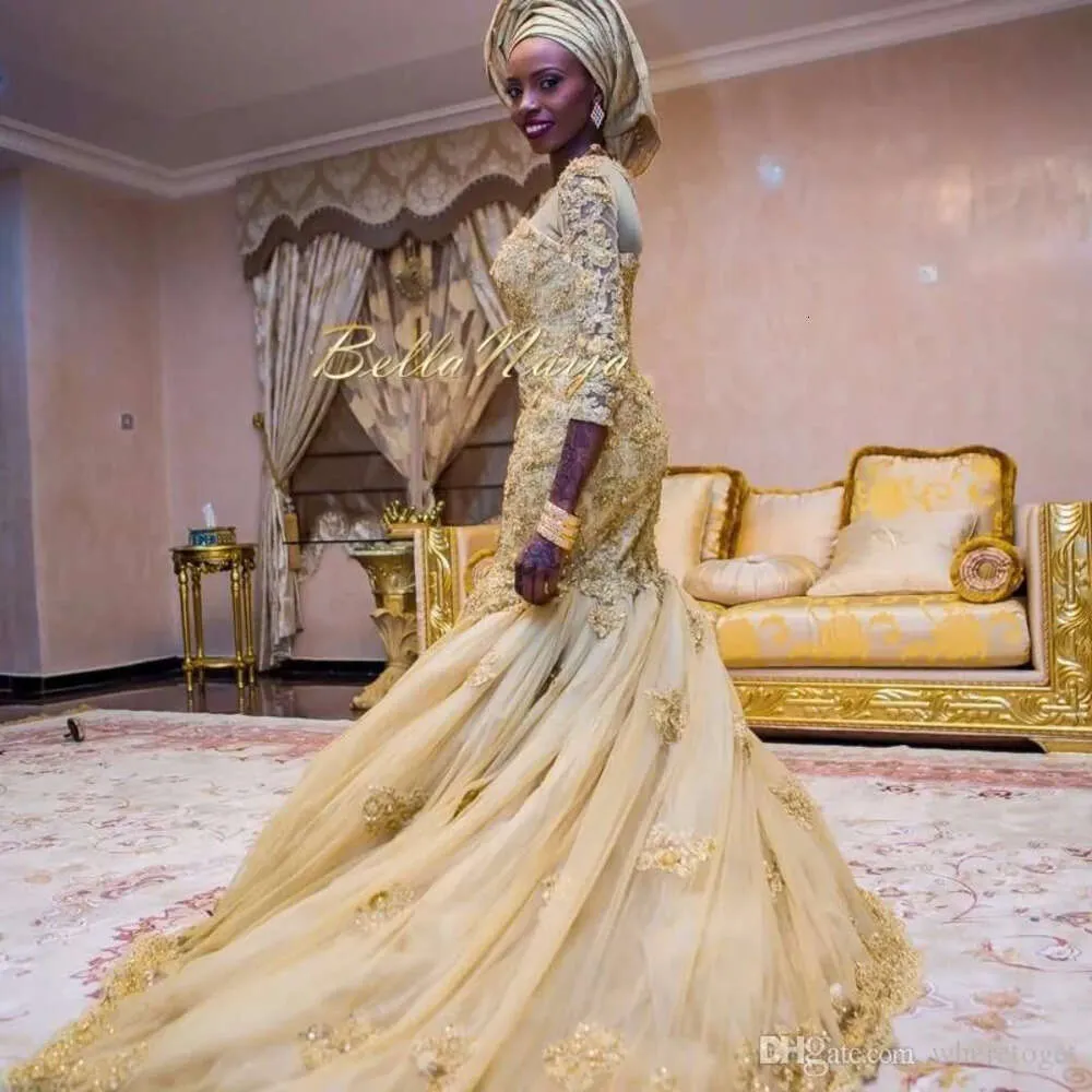 gold nigerian wedding dress PRE-ORDER AYAANA Lace Bridal Dirac main image 1