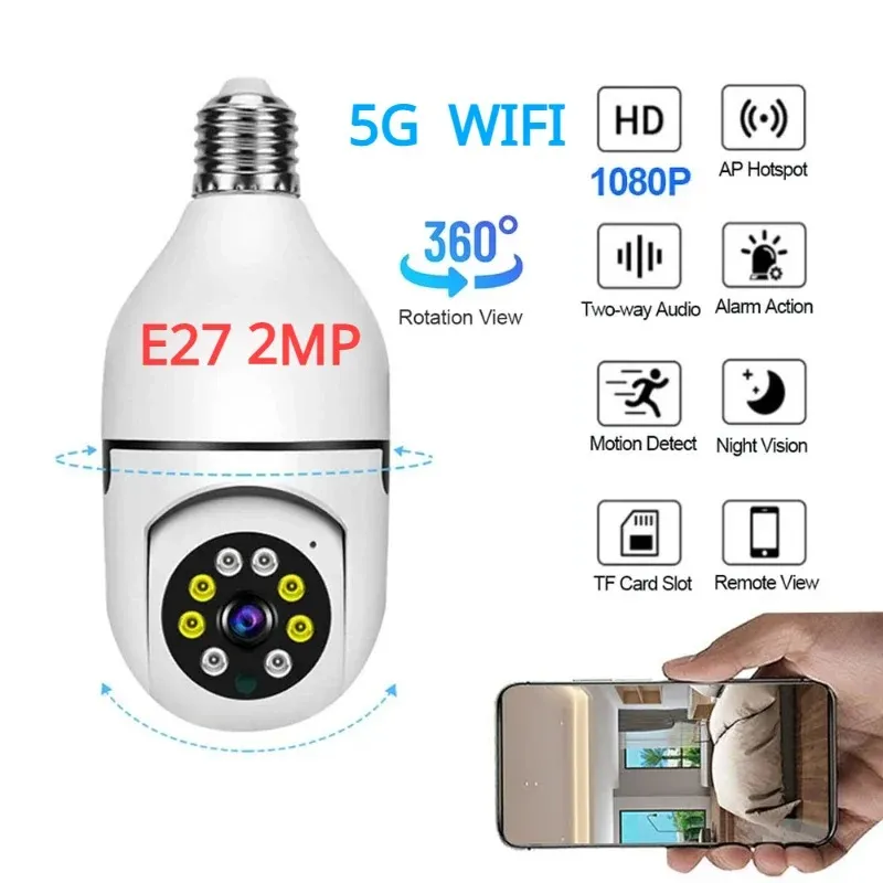 2MP 1080P Light Bulb Camera 5G Wifi Camera for Home Surveillance Spotlight E27 360 Degree Panoramic Wireless Security IP Camera