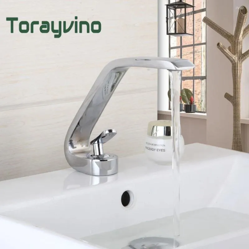 Robinets de lavabo de salle de bain Torayvino Basin Robinet Pont de pont Bright Chrome Washing Bilker Water Taps Single Handle
