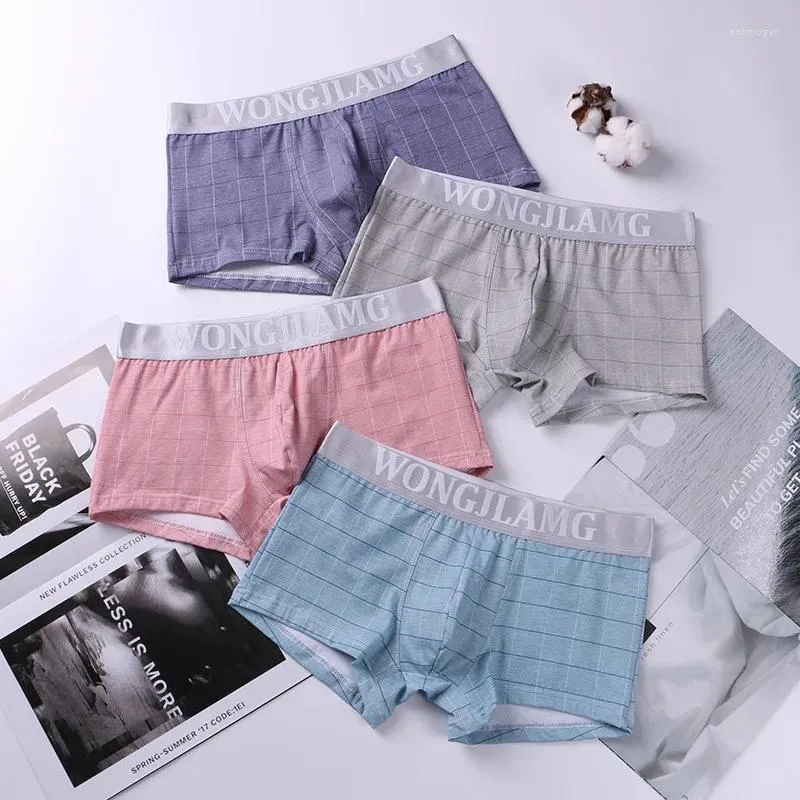 Underpants Mens Underwear Boxers Summer Breathable Fashion Cotton Large Plaid Mid Waist Trunks