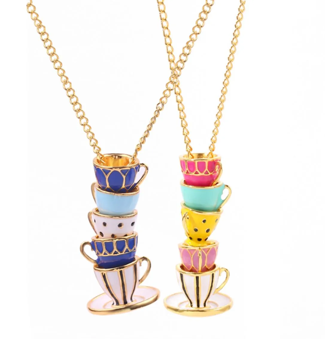 Boho Hand Made Tea Cup Necklaces Pendant Woman Collier Sweater Chain Clothing Accessories Long Necklace Enamel Collane Jewelry Gif1208579