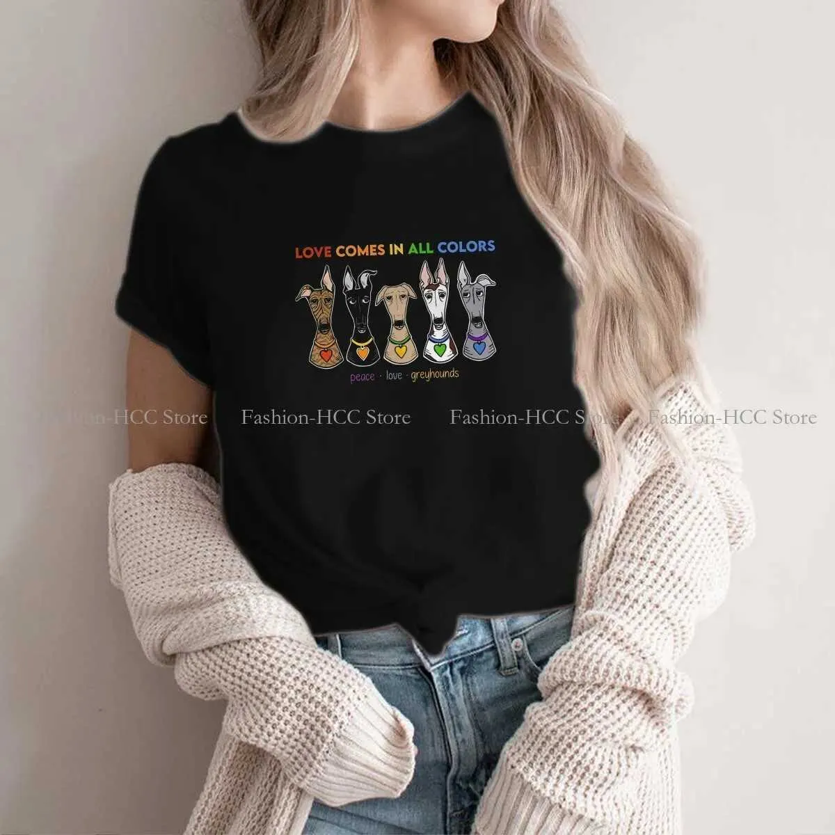 Женская футболка мира любовь гордость График Harajuku Polyester Tshirt Breyhounds Dog Creative Tops футболка для отдыха женщина T240425