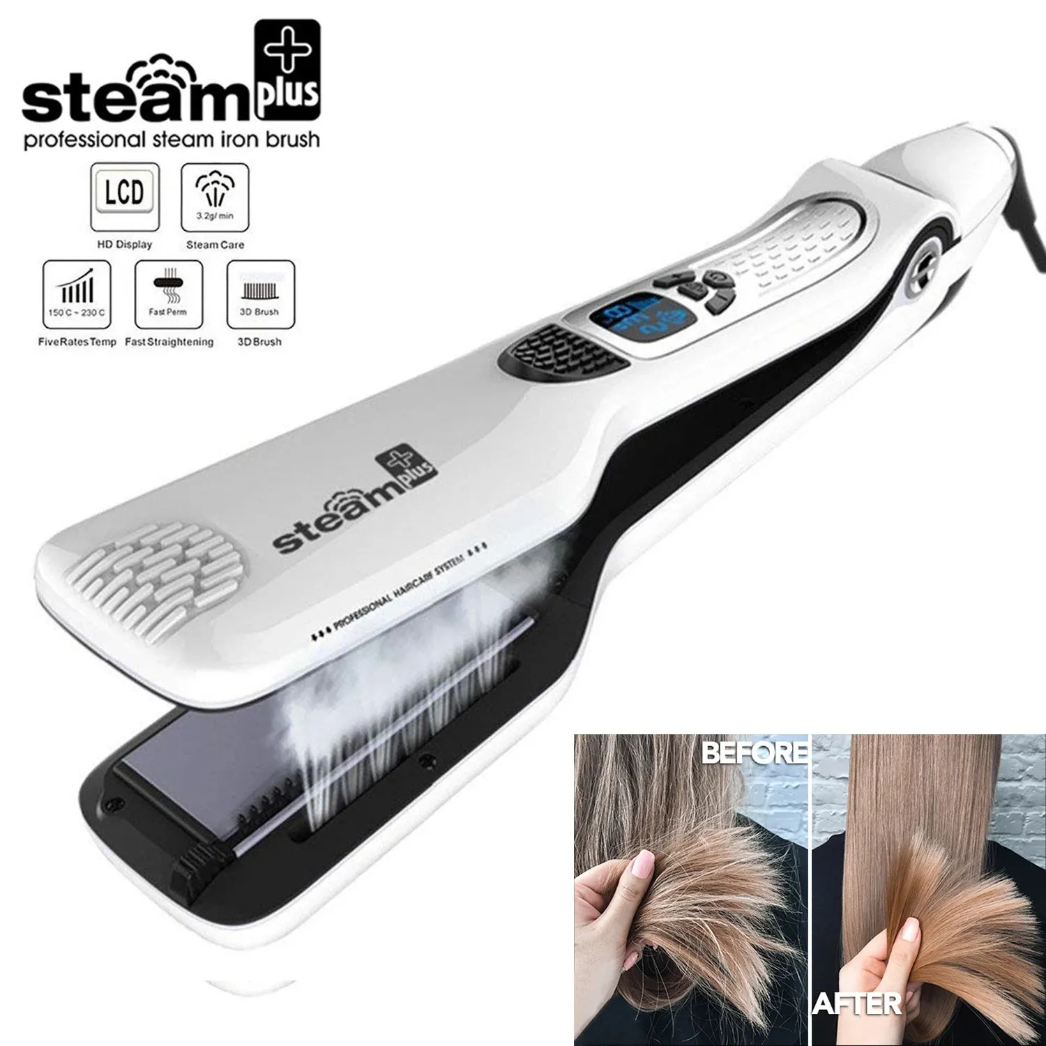 Professional Hair Straightener Heating Combs Dual Voltage Curling Iron Steam Flat Wide Plates Tools 240423