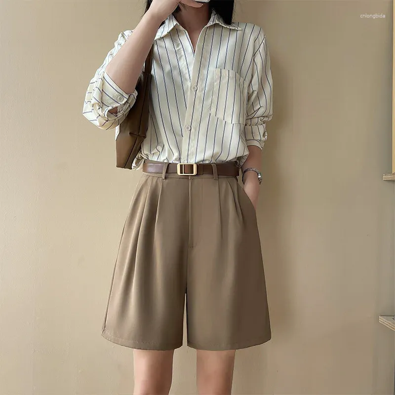 Women's Shorts Women Spring Summer Casual High Waist A-line Loose Wide Leg Chic Lady Khaki Suit 6 Colors NS5855