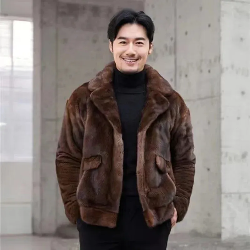Dark Fancy Fur Jacket Fancy Rani Mink Fur Coat Winter Men Short