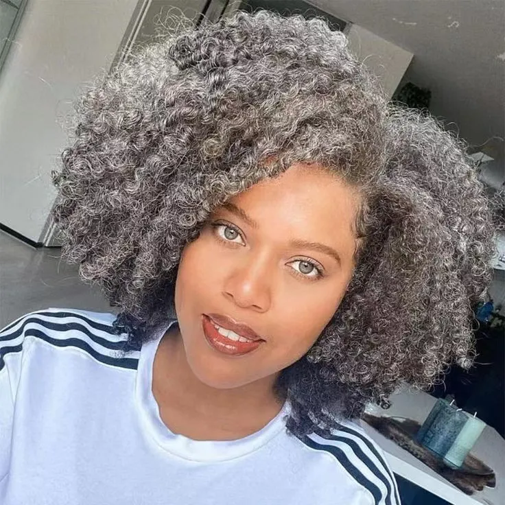 Grey Lace Front Human Hair Wig for Black Women Coil Kinky  display picture 1