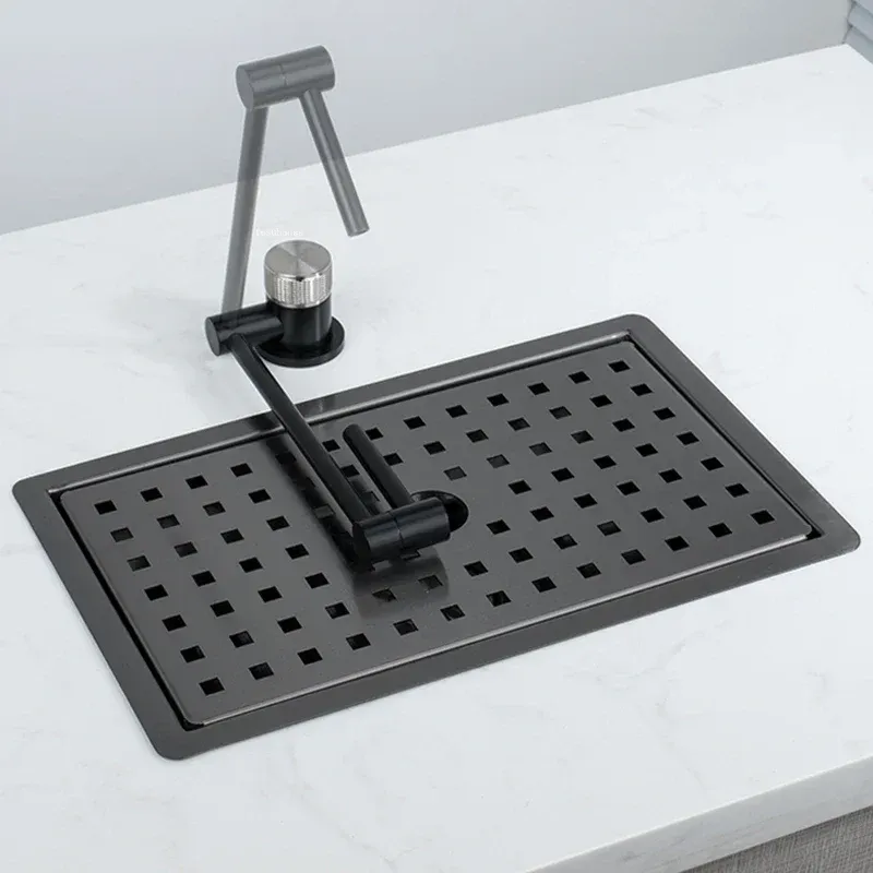 Lavabo nano caché en acier inoxydable lavabo de cuisine île Bar invisible mini garde-pavé de lavabo simple avec couverture
