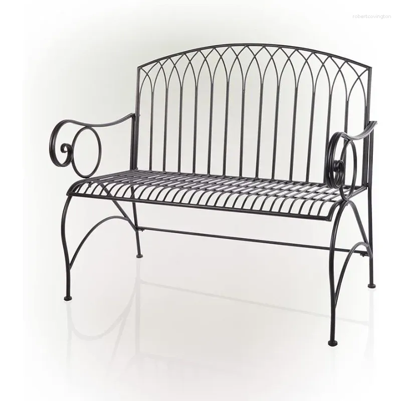 Camp Moberniture Alpine Corporation 44 "L Indoor/al aire libre 2 personas Classic Metal Garden Black Bench