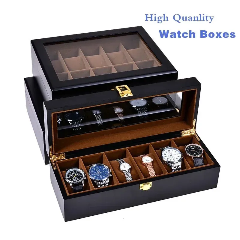 Europeiska stilklockor Fall 6/10/12 Slots Watch Storage Box Wood Organizer Fashion Present Box Men and Woman Wrist Watch Box 240425