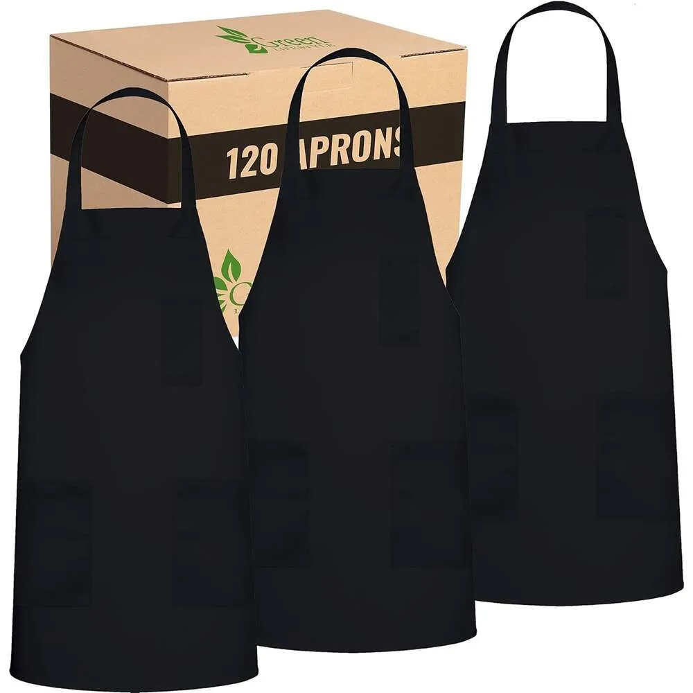 120 Pack schwarze Lätzchenschürzen - Unisex -Maschinenwaschabsichten für Küchenkochen und Grill - Bulk -Set für Männer und Frauen (keine Taschen)