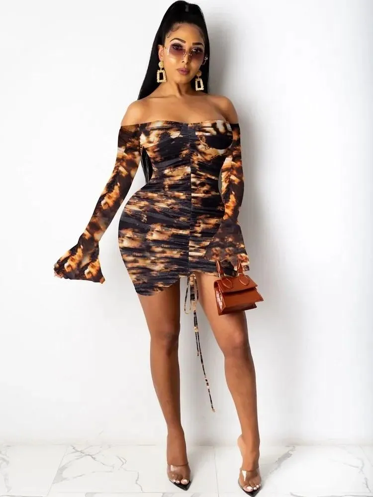 Casual Off The Shoulder Ruched Drawstring Bodycon Dress for Women with  Flare Short Sleeves and Hooded Collar from Dhgate Basic & Casual Dresses -  price 26.72
