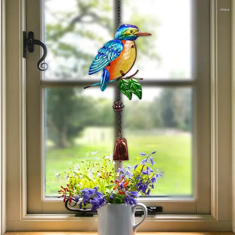 Decoratieve beeldjes -Verkelling Bird Bell Crafts Handgemaakt glas Painted Hangende Garden Decoratie Metalen Wind THIENS