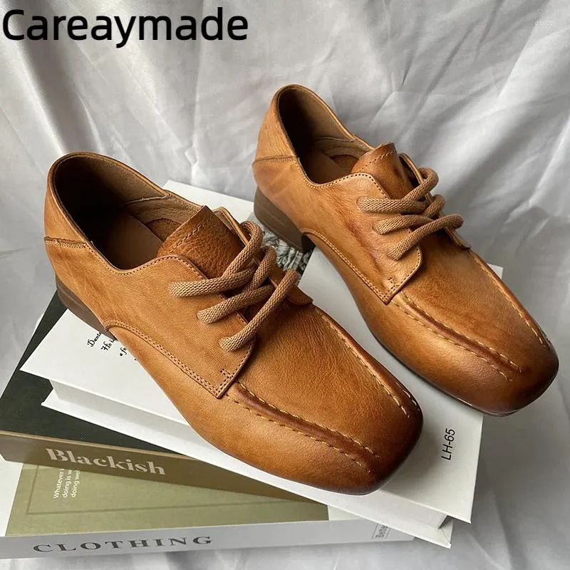 Обувь обувь CareaMade-Genuine Кожаная женская ретро повседневная шнуровка до стройных маленьких старых дышащих женщин одиноких