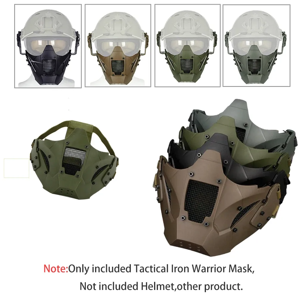 Tillbehör 2023 New Iron Warrior Tactical Mask (Half Face) Solid Helmet Cover Accessories for Men Outdoor Paintball Army Airsoft Foldning