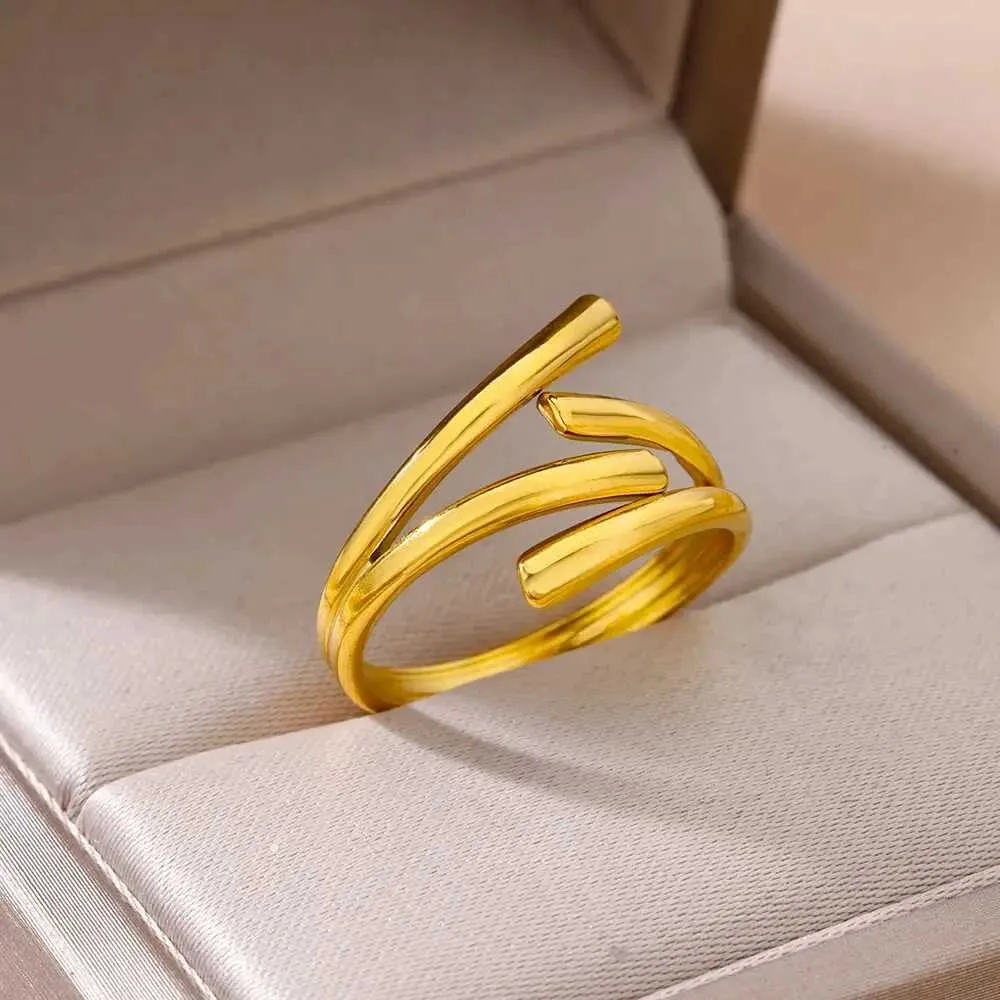 Wedding Rings Korean Style Simple Stainless Steel Twisted Rings For Women Adjustable Gold Plated Aesthetic Ring Wedding Jewelry anillos mujer