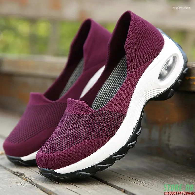 Walking Shoes Women Sneakers Slip-On Spring Summer Cushioning Sports For Female Wine Red Comfortable Women's Loafers Flats