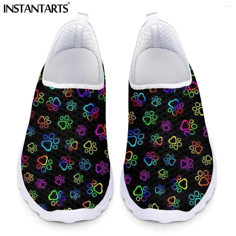 Повседневная обувь Instantarts Style Slip-On Mesh Conteekers для женщин Flat Cartoon Dog Teen девочки для отдыха Lazy Zapatillas Mujer