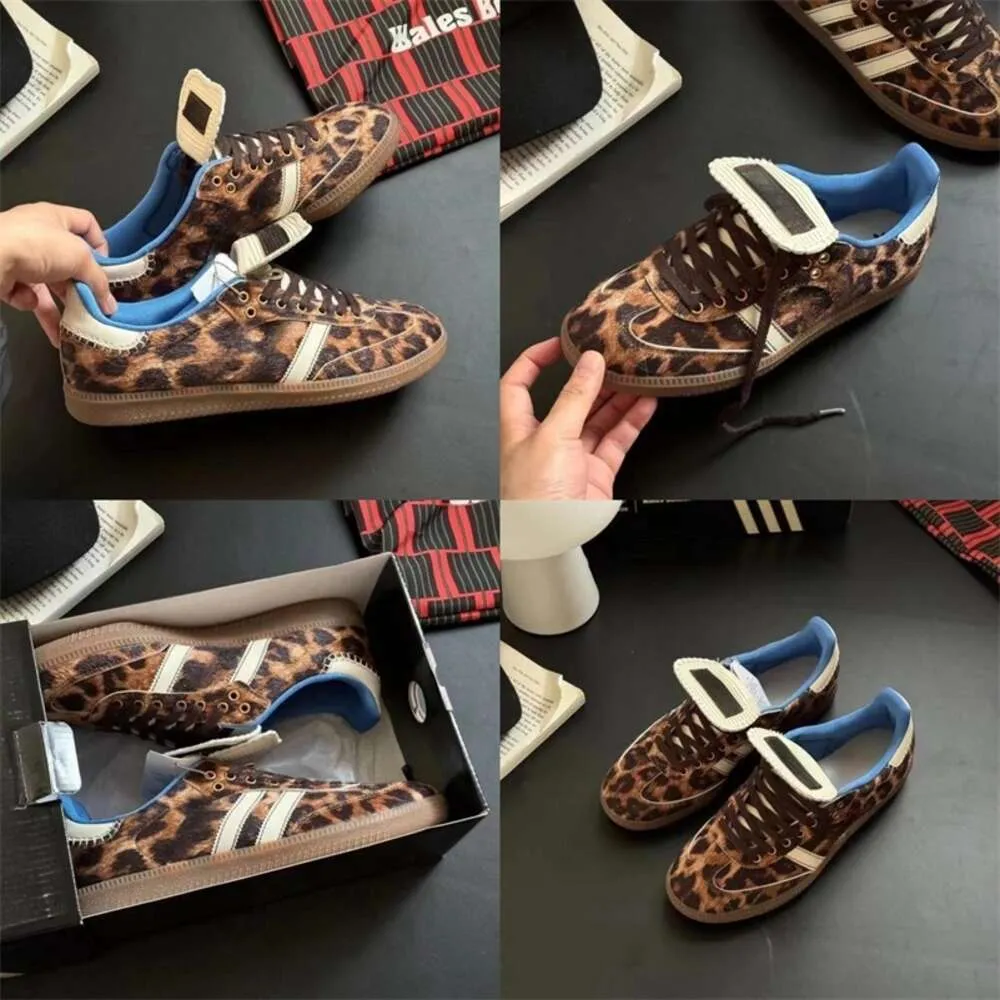 2024 Designer Leopard Print Wales Bonner Men Women Casual schoenen Sneakers schoenen vintage trainer non-slip outsool modieuze klassieke zwarte witte maat 36-45 og