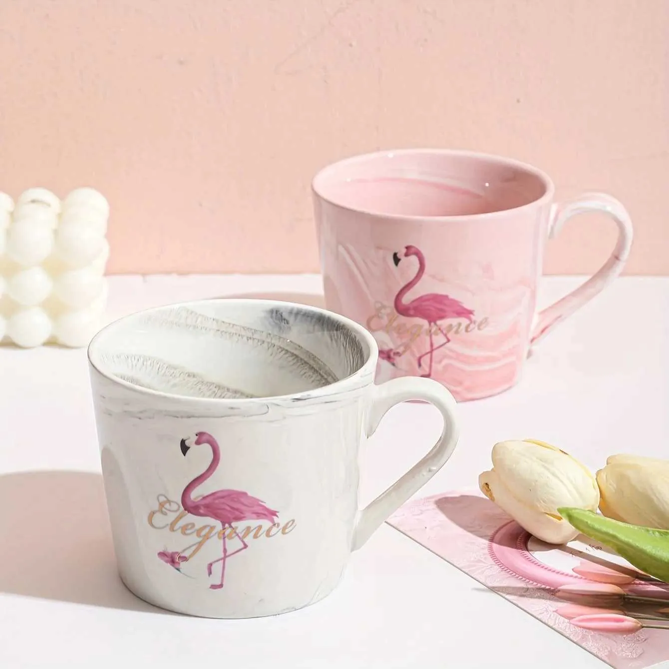 Tassen 1 Stück Flamingo Marmor gedruckt Kaffeetasse Keramik Kaffeetasse Wasser Tasse Sommergetränk Hochzeits Geburtstag J240428
